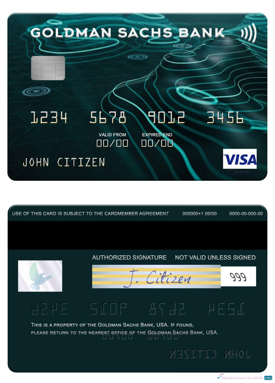 Download USA Goldman Sachs Bank visa card Photoshop template